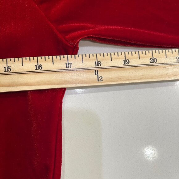 Maxi Dress Red Velvet Tie Mock Neck Long Sleeve Elegant Formal Fairy Holiday - Picture 10 of 12